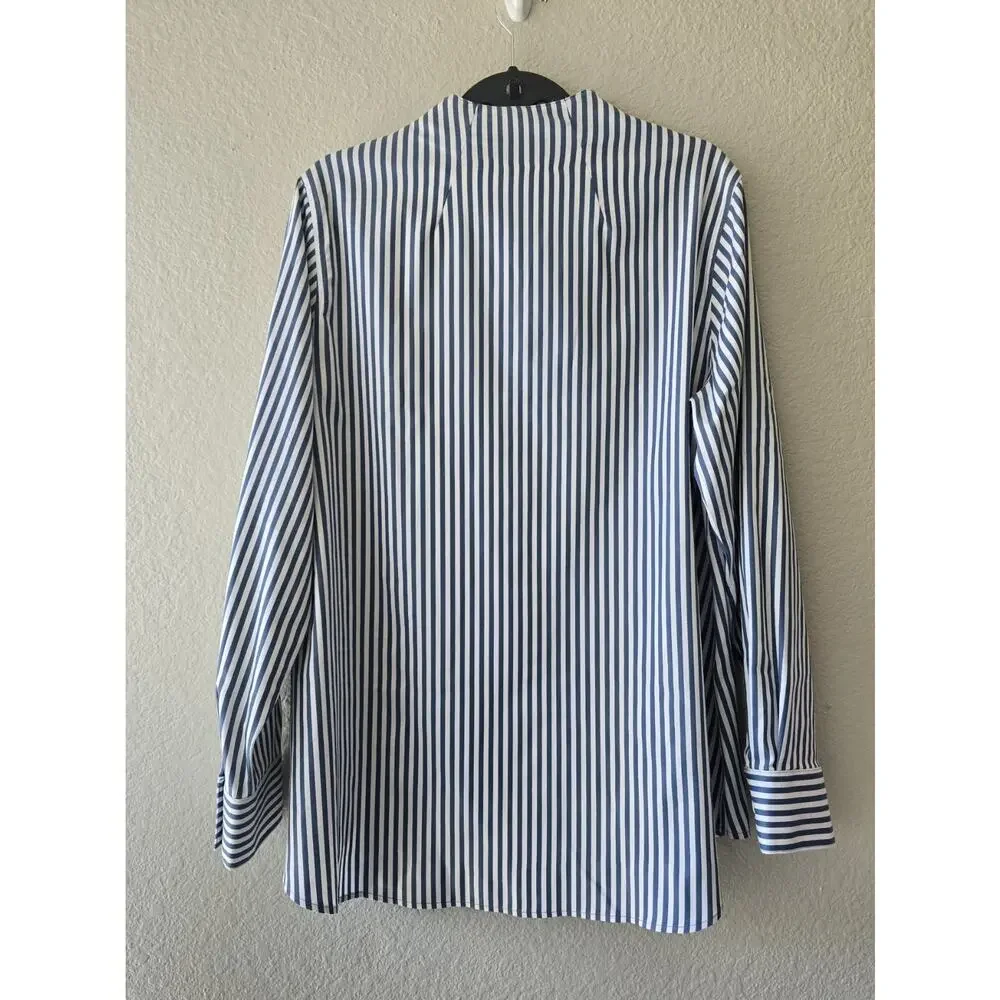 Foxcroft non-iron stretch striped button-up blouse blue white size 14 - Picture 2 of 5
